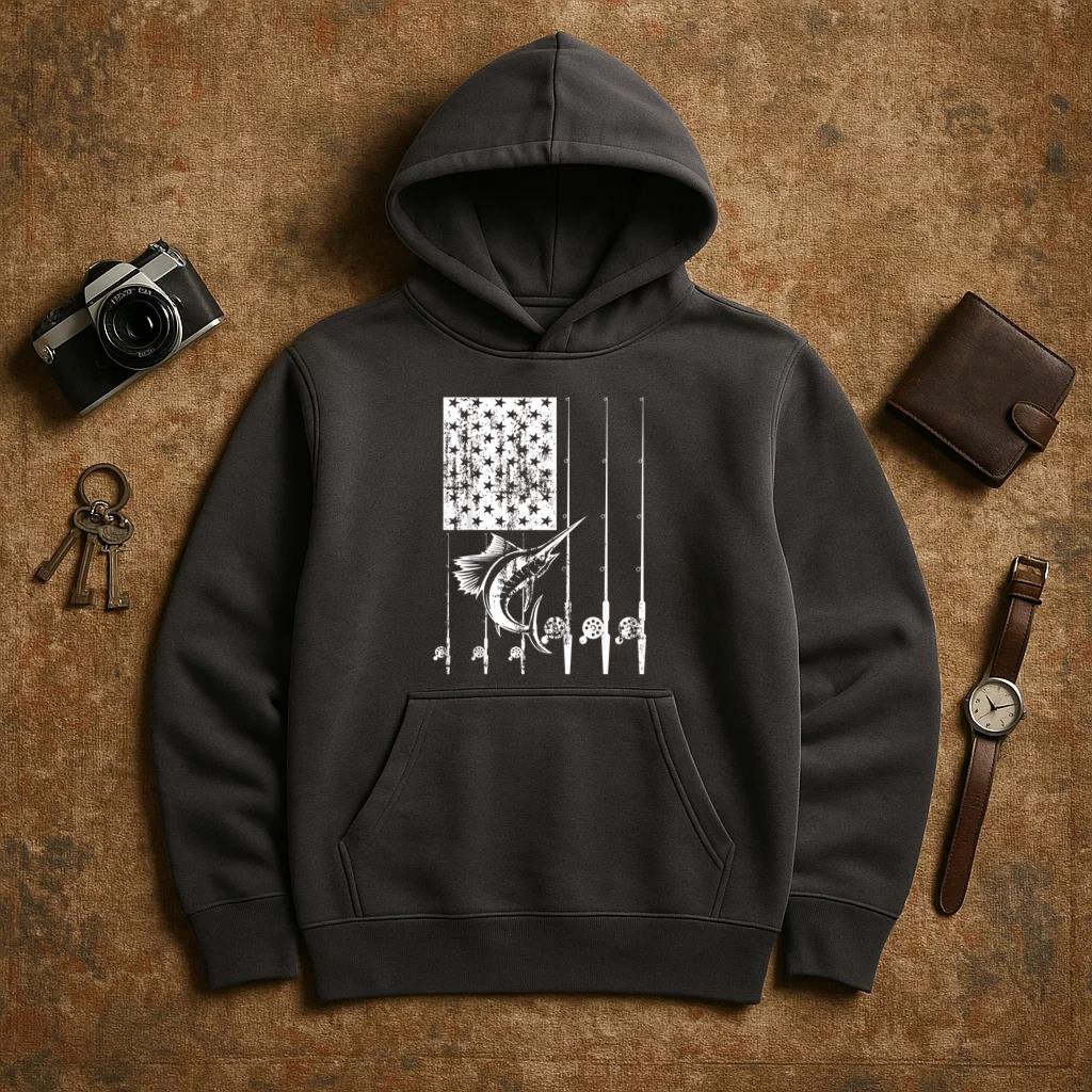 Fishing Rod US American Flag Hunting Hoodie
