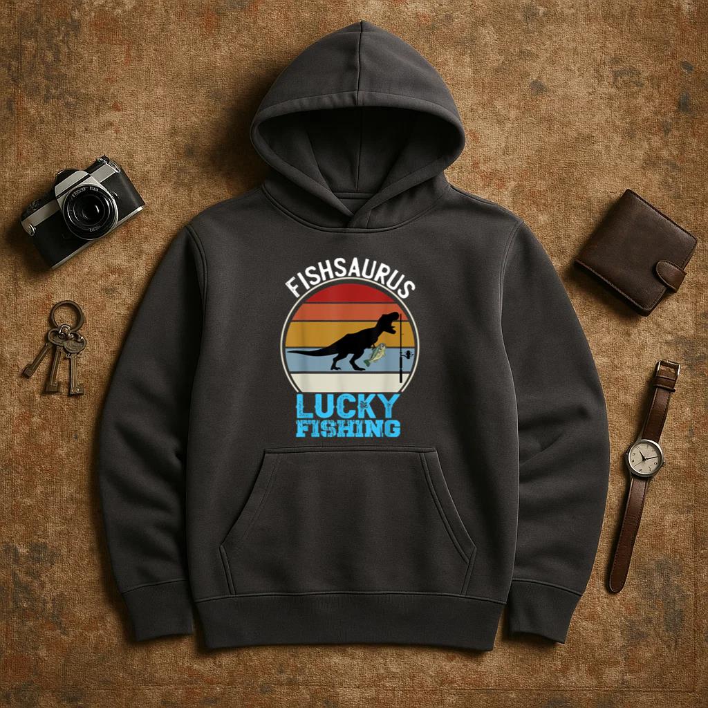 Fishsaurus T Rex Dinosaur Luck Fishing Hoodie