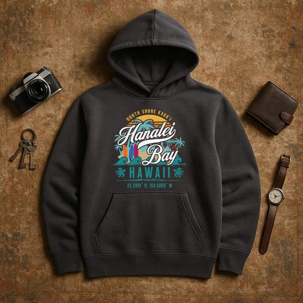 Hanalei Bay Hawaii Retro Sun Fishing Hoodie