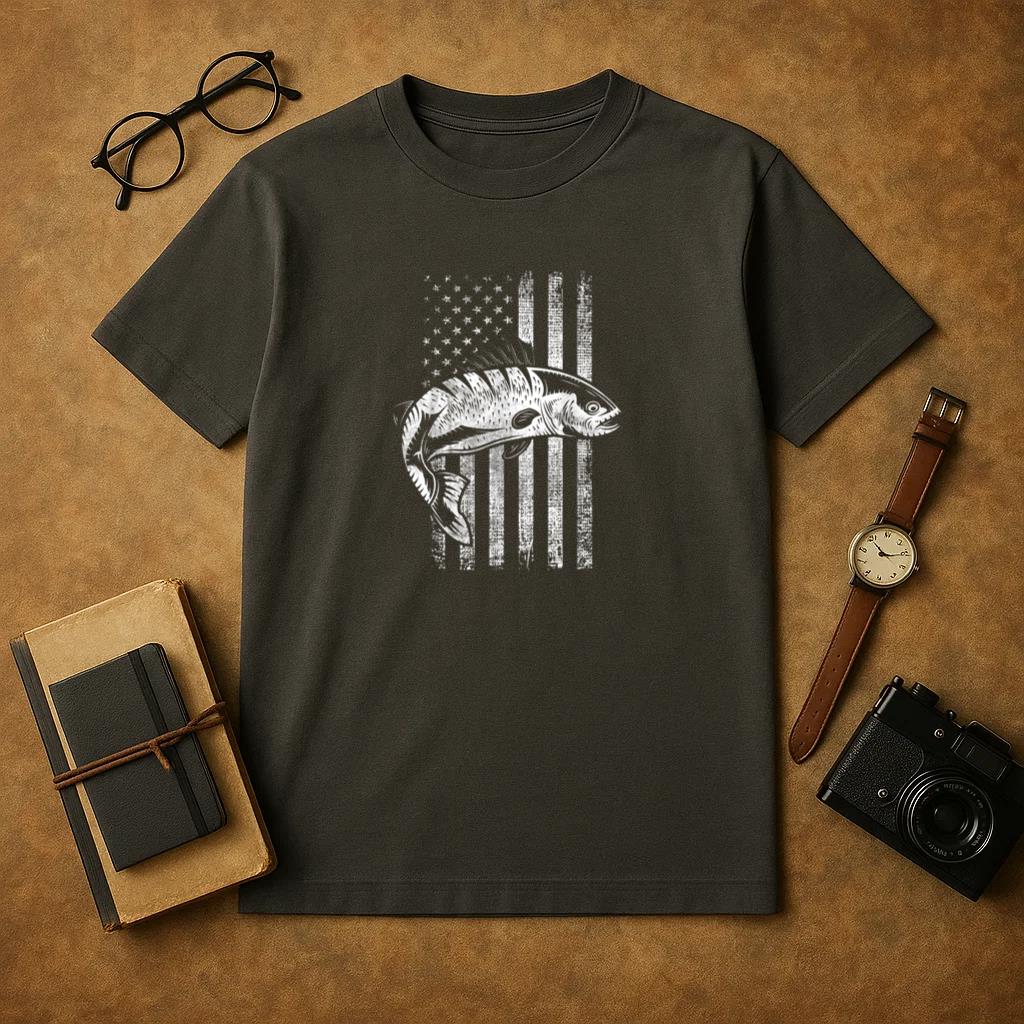 USA Flag Patriotic American Fisherman T-Shirt