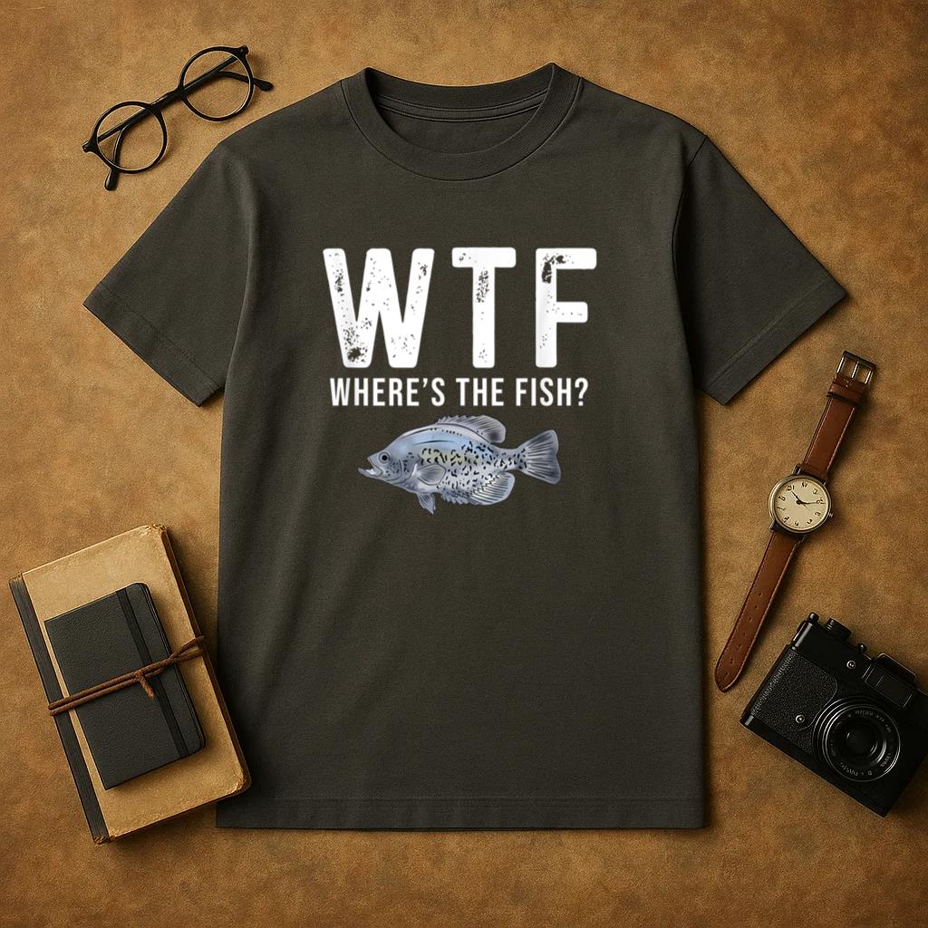 Wheres The Fish Funny Black Crappie Fishing Men T-Shirt